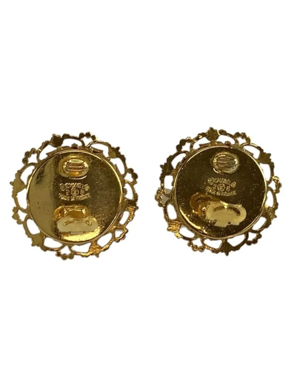 Chanel Vintage CC Logo Gold Plated Faux Pearl Earrings
